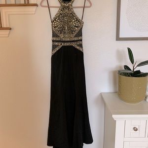Black and Gold embroidery prom dress